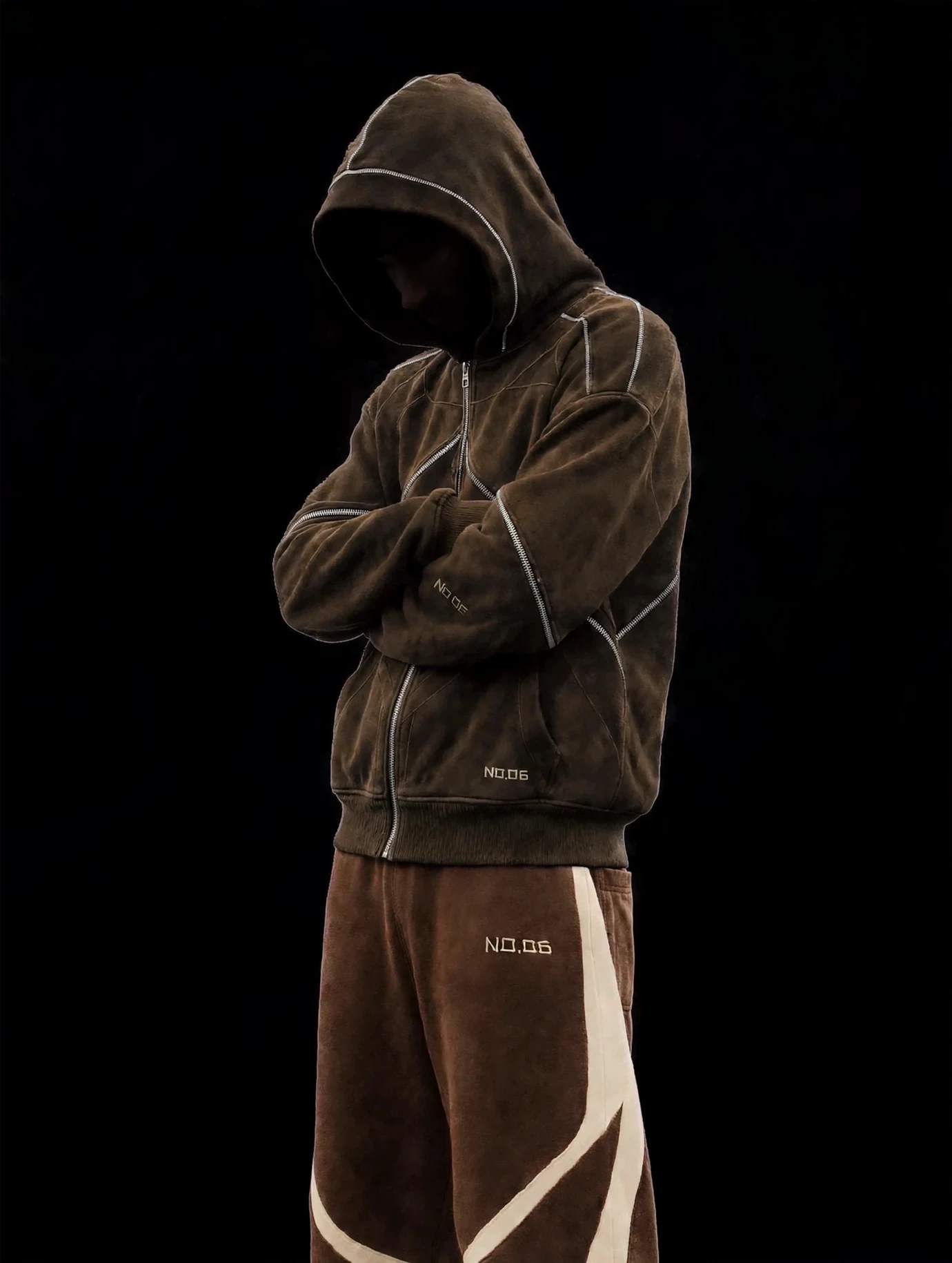 NO.06 Zip Hoodie 10 and Wide Sweats, Mocha, styled